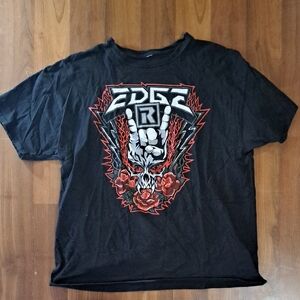 WWE Edge Black Short Sleeve Tee with Red and White Skull Graphic